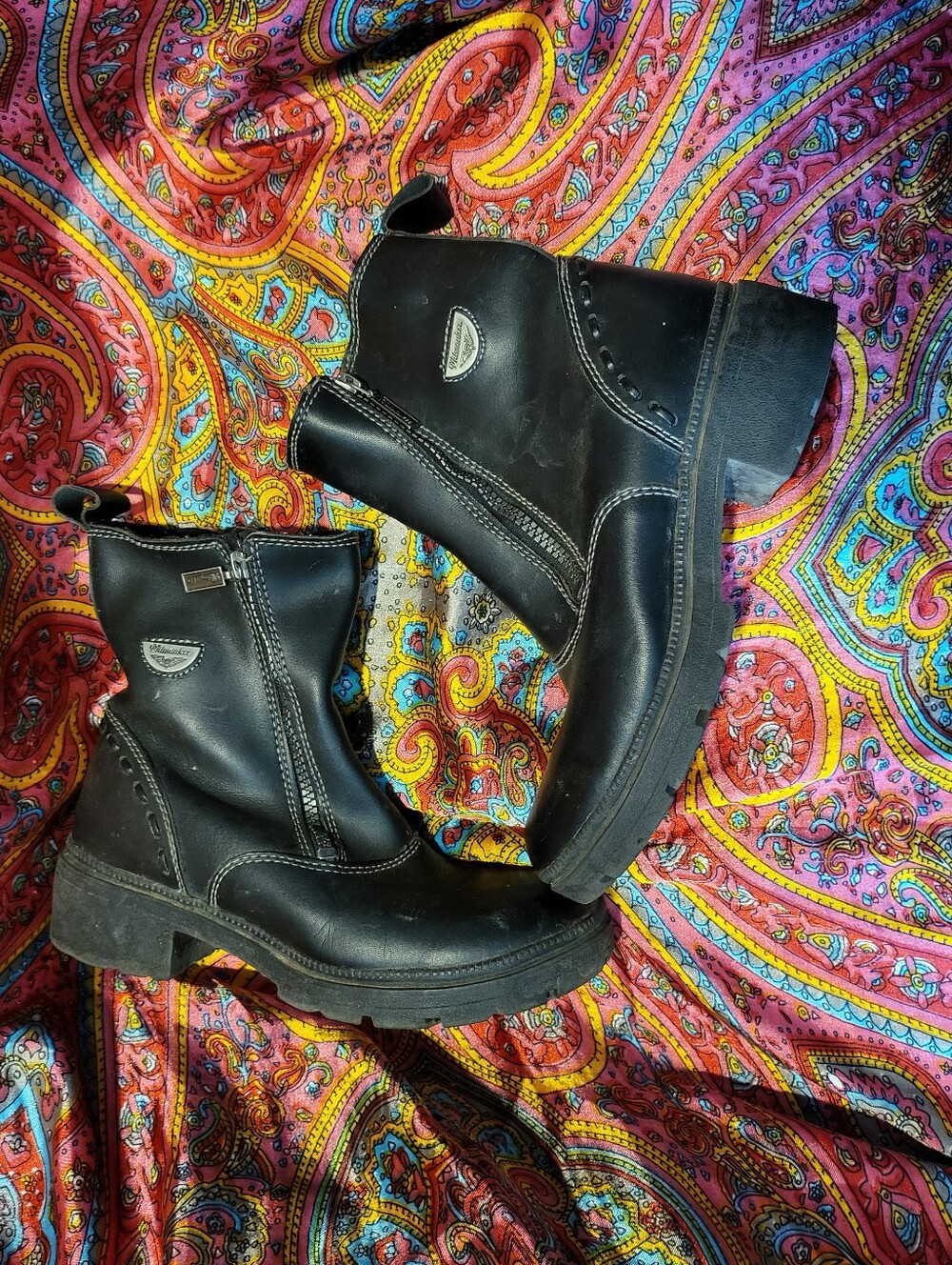 Milwaukee Black Leather Motorcycle Moto Ankle Boots Women's Size 7.5 Biker